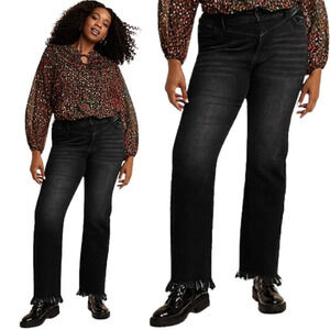 Kancan Women's Size 24 High Rise Frayed Hem Black Wash Bootcut Denim Jeans